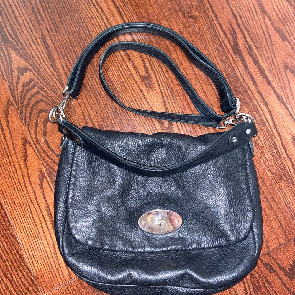 Roots Black Leather Shoulder Bag with Hobo Silhouette